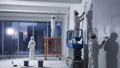 Commercial painting crew in Bloomington, IL applying durable finishes to a business exterior