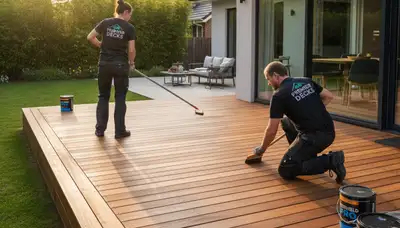 Deck painting service in Bloomington, IL protecting outdoor wood from weather damage