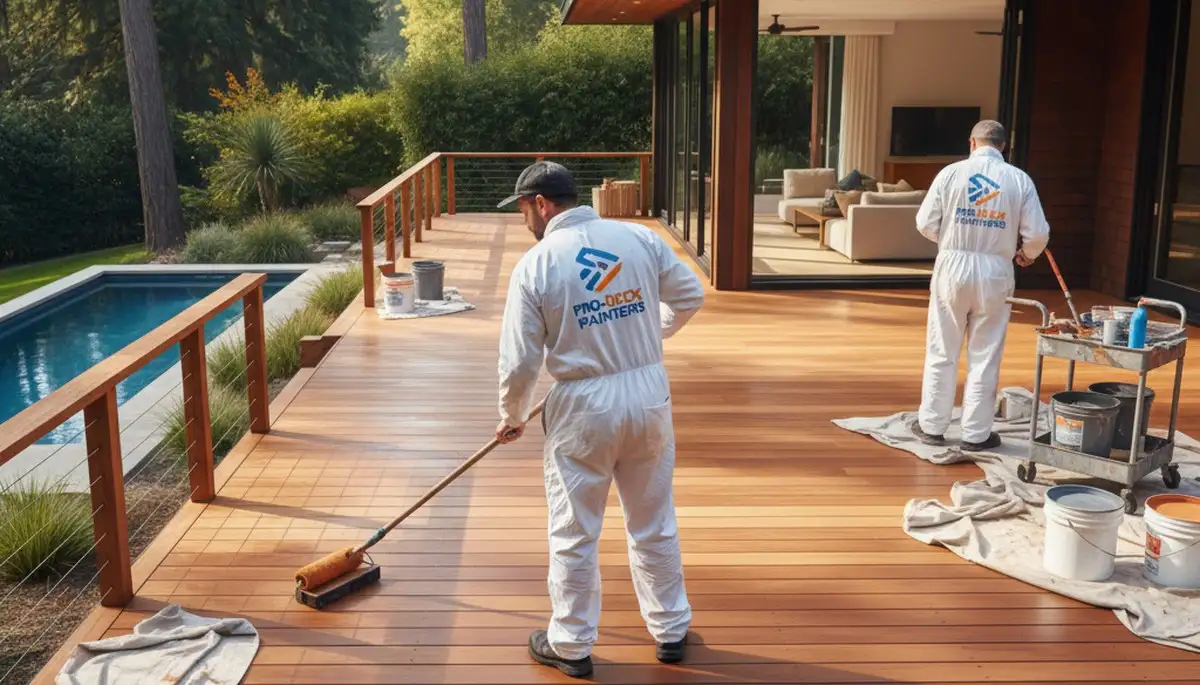 Bloomington, IL painters staining and protecting a wood deck for long-lasting outdoor durability