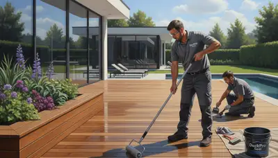 Bloomington, IL painters sealing a wood deck for weather protection and durability