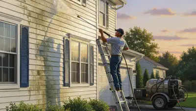 Vinyl siding pressure cleaning for Bloomington, IL home exterior by Bloomington Paint Pros