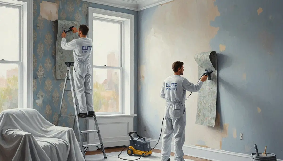 Wallpaper removal service in Bloomington, IL by Bloomington Paint Pros for clean wall prep